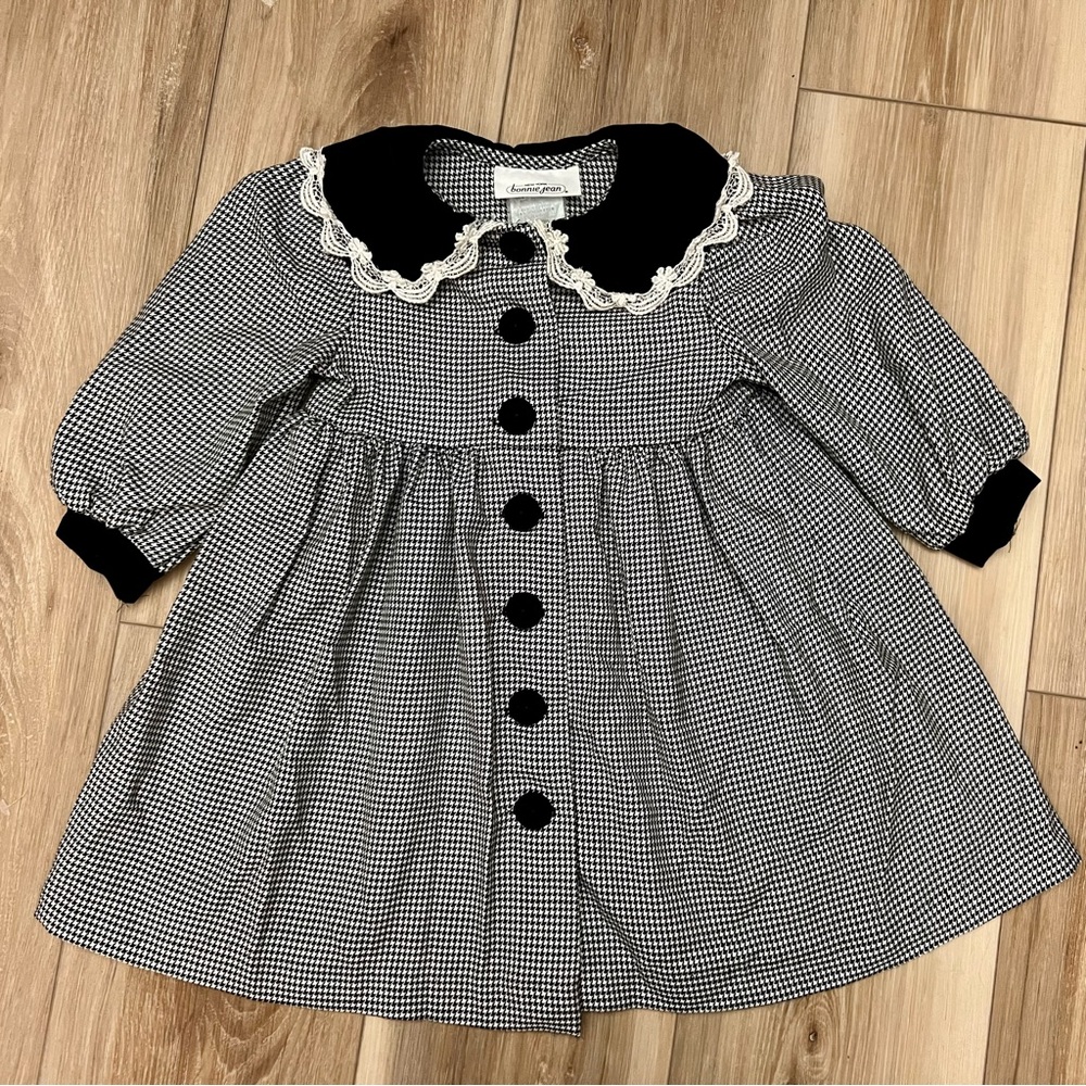 Vtg Bonnie Jean Girl’s houndstooth pattern Dress Sz 2T Velveteen Collar USA